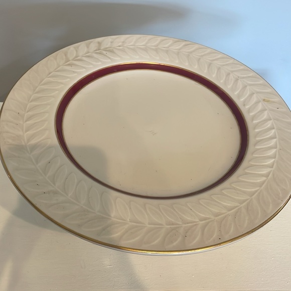 Cake plate /pedestal ceramic piece beige with gold & red trim unique - Picture 2 of 3
